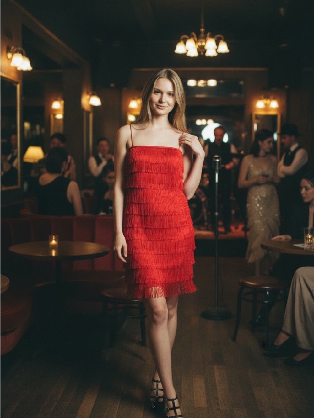 y2K 1920’s tiered fringe red  cocktail dress Gatsby salsa swing holiday Sz 4